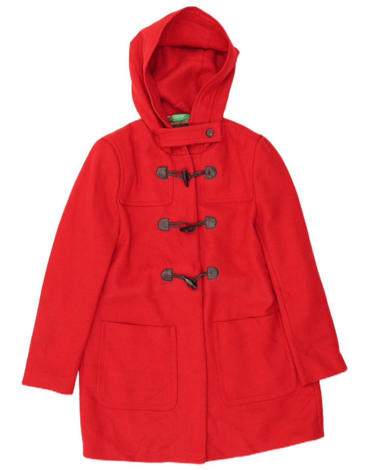 BENETTON Dame Hooded Duffel Coat UK 16 Large Red Wool
