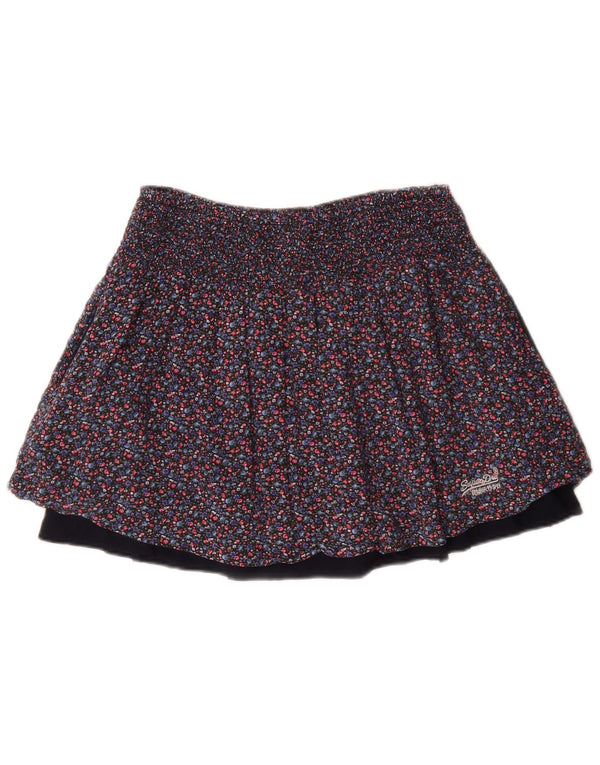 Superdry Womens Pleated Mini Skirt Large W32 Navy Blue Floral Viscose