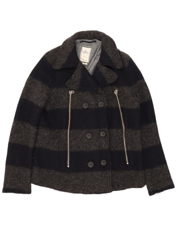 Replay Womens Pea Coat UK 18 XL Gråstribet uld