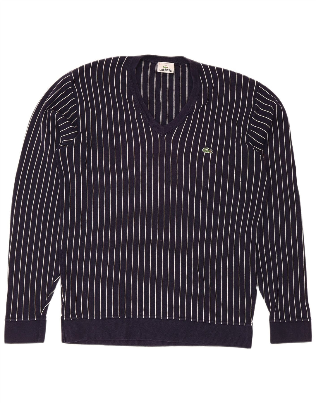 Lacoste Herre V-hals trøjetrøje størrelse 4 Medium Navyblå stribet