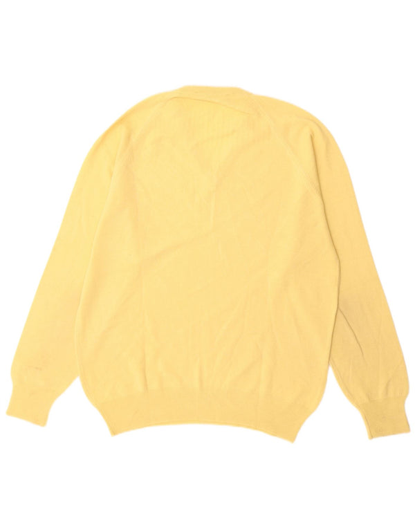 Vintage Herre V-hals sweater Stor Gul Virgin Wool
