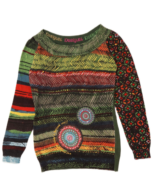 Desigual Womens Boat Neck Jumper Sweater UK 14 Medium Multicoloured
