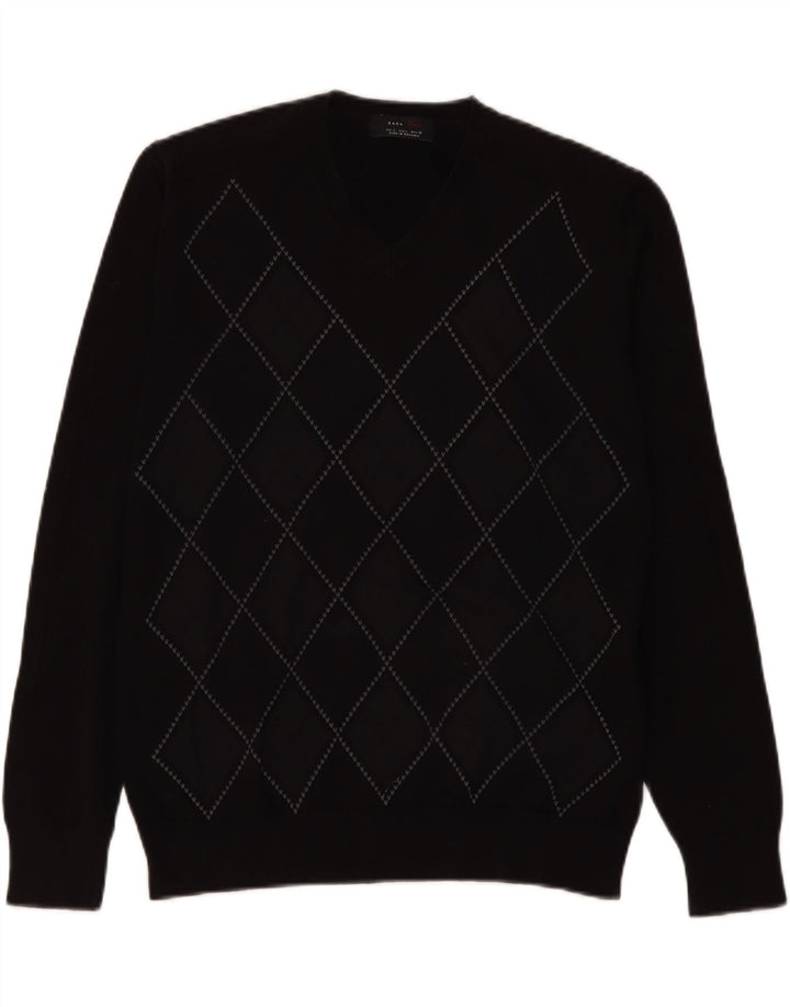 Zara Herre V-hals sweater Stor Sort Argyle/Diamant