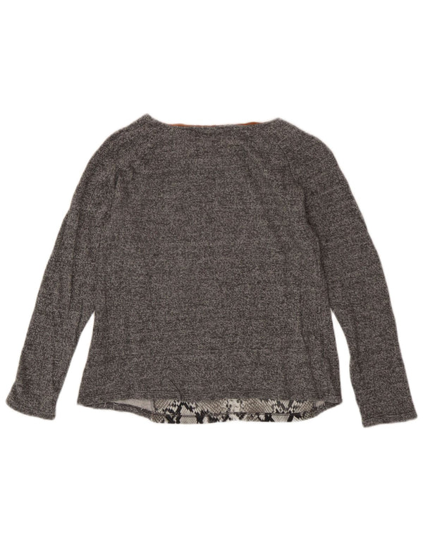 Zara Womens Crop Top Langærmet UK 12 Medium Grey Animal Print Bomuld