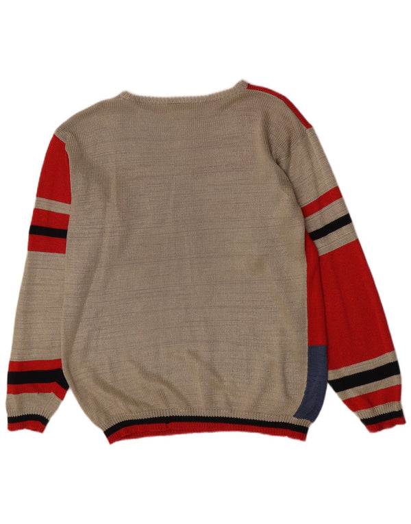 Lecomte Dame Grafisk Boat Neck Jumper Sweater UK 10 Lille Grå Geometrisk