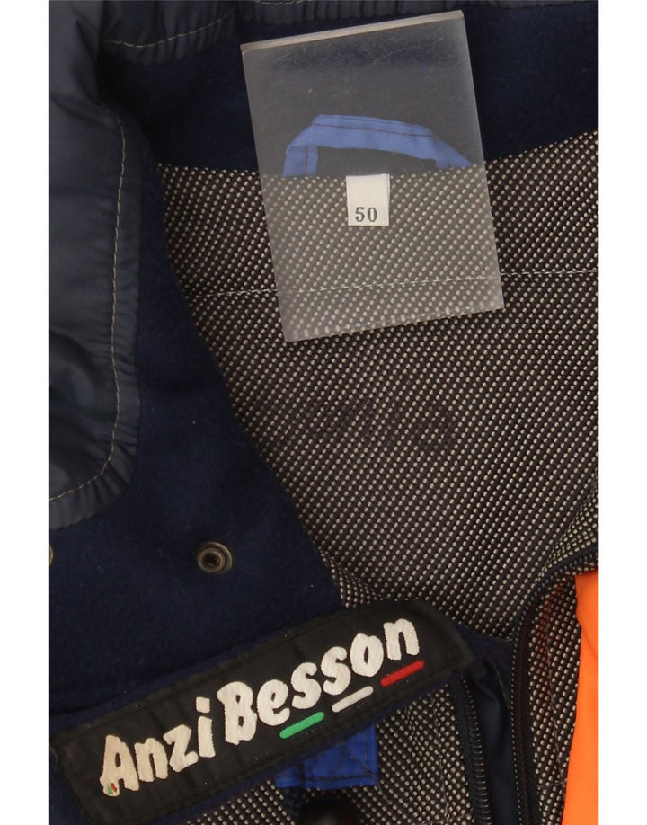 Anzi Besson Herre Grafisk Hætte Skijakke IT 50 Stor Blå Colourblock
