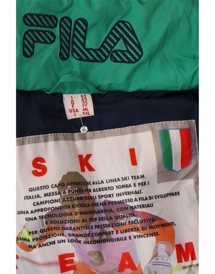 Fila Herre Loose Fit Hætte Skijakke IT 52 Stor Grøn Geometrisk