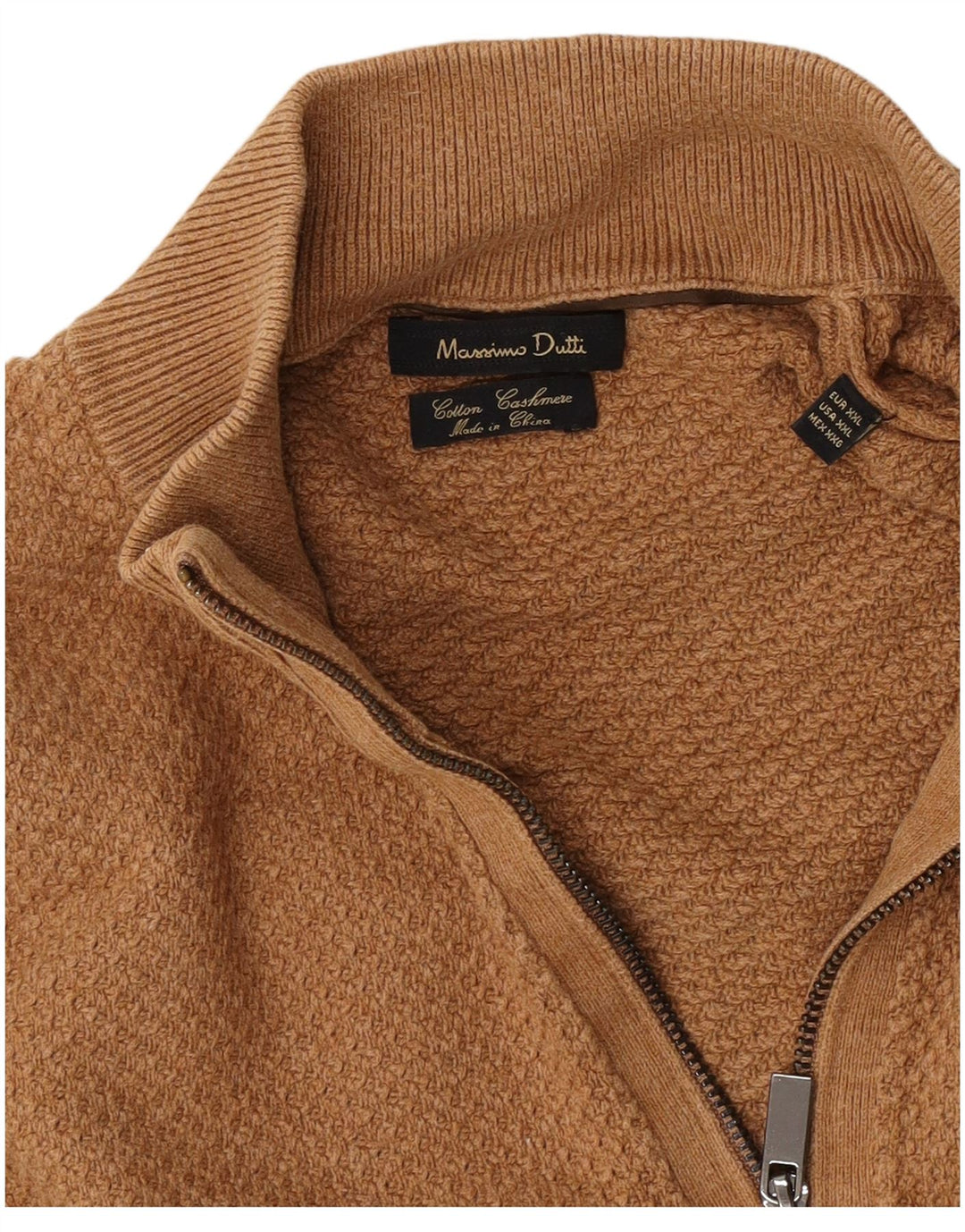 Massimo Dutti Herre Zip Neck Jumper Sweater 2XL Brun Bomuld