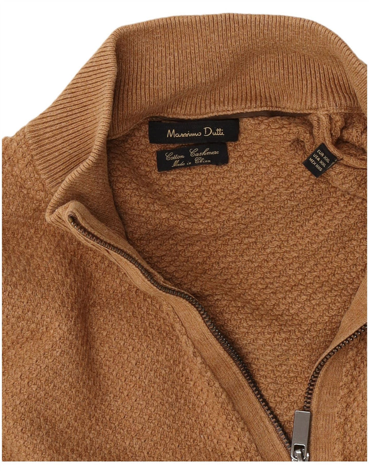 Massimo Dutti Herre Zip Neck Jumper Sweater 2XL Brun Bomuld