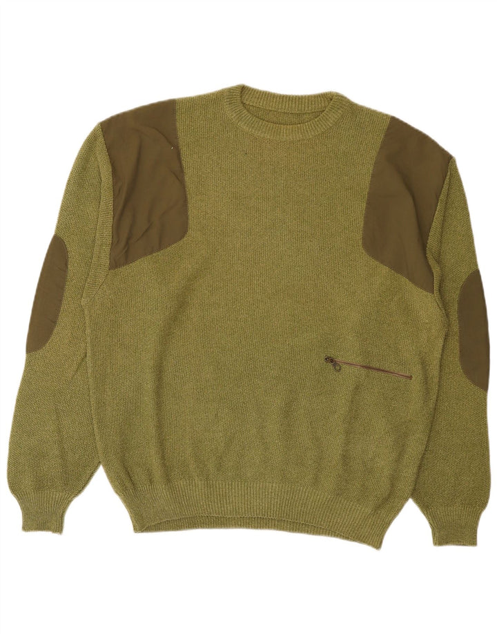 Vintage sweater med rund hals til mænd Medium Khaki Colourblock Bomuld