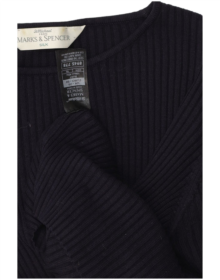 Marks & Spencer Damebluse Top UK 20 2XL Navy Blue Silk Classic