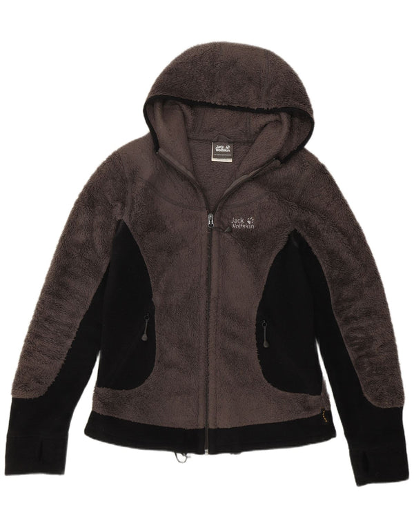 Jack Wolfskin dame fleecejakke med hætte UK 12/14 Medium Grey Colourblock