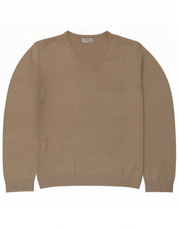 Marks & Spencer Herre Regular Fit V-hals sweater 2XL Khaki Akryl