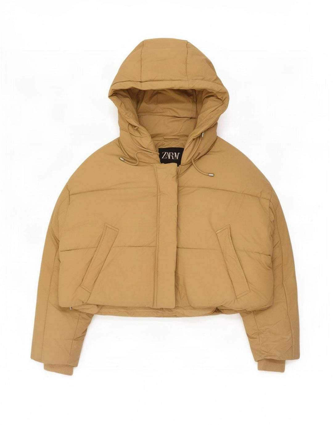 Zara Dame Hætte Oversized Polstret Jakke UK 14 Medium Beige