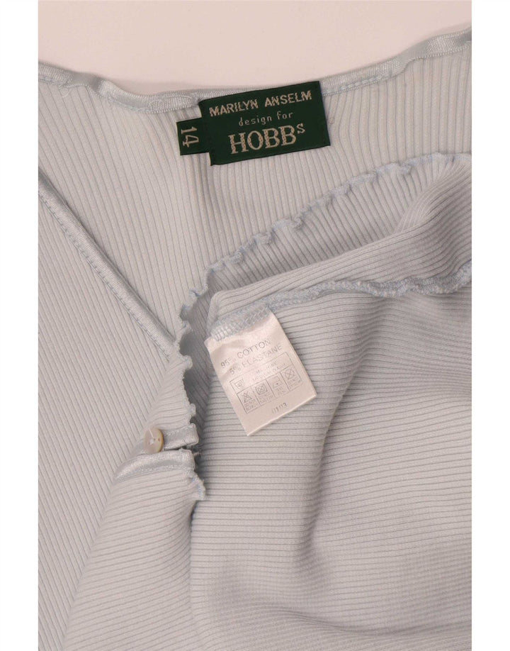 Hobbs Dame Crop Cardigan Top UK 14 Medium Blue Bomuld