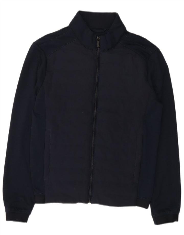 Zara Mens Bomber Jacket UK 38 Medium Navy Blue Colourblock Polyester