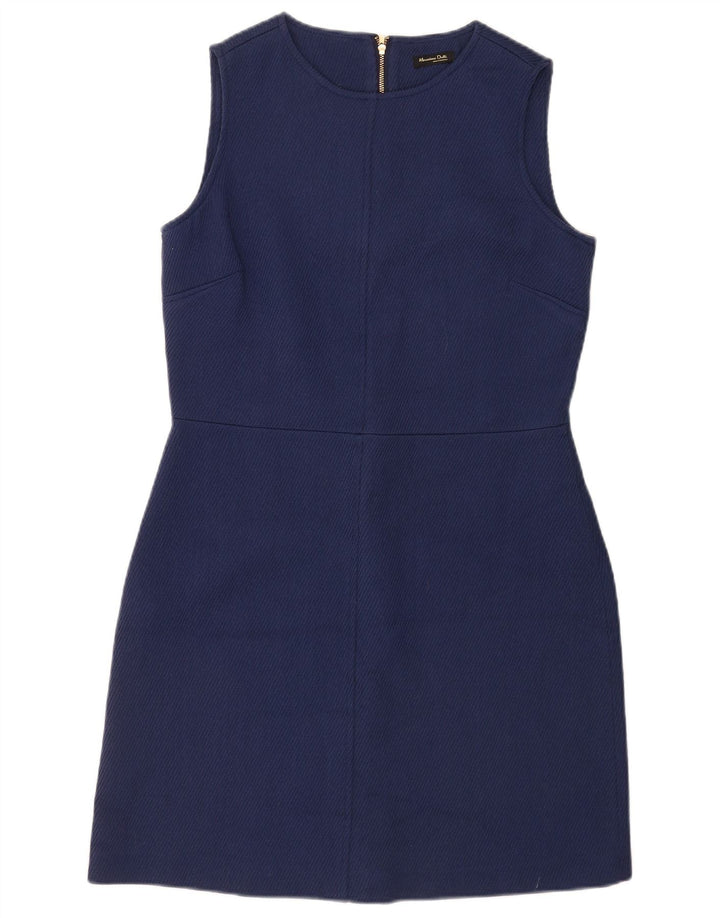 Massimo Dutti Dame Ærmeløs Skede Kjole EU 42 Large Navy Blue Wool