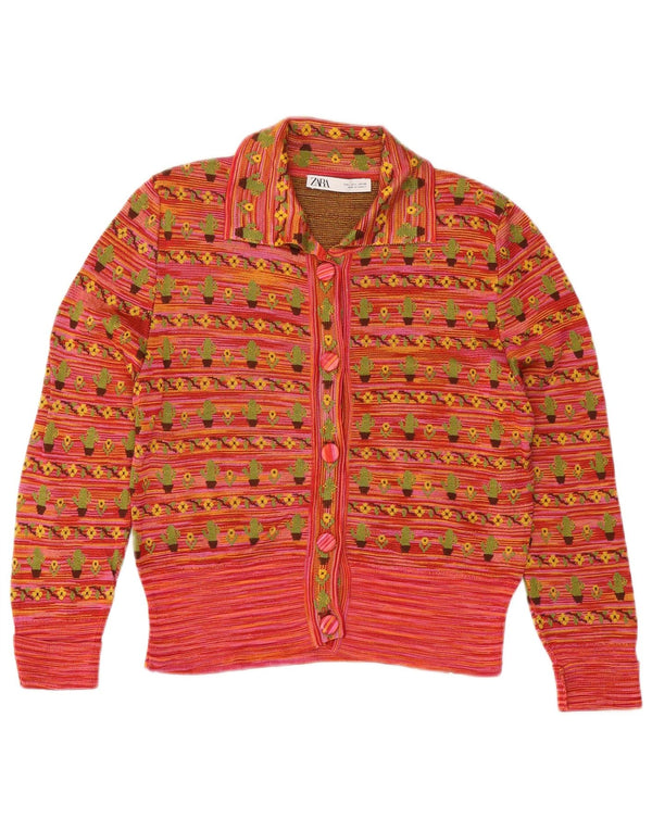 ZARA Bolero Jumper med 3/4 ærmer til kvinder UK 14 Large Red Floral Viscose
