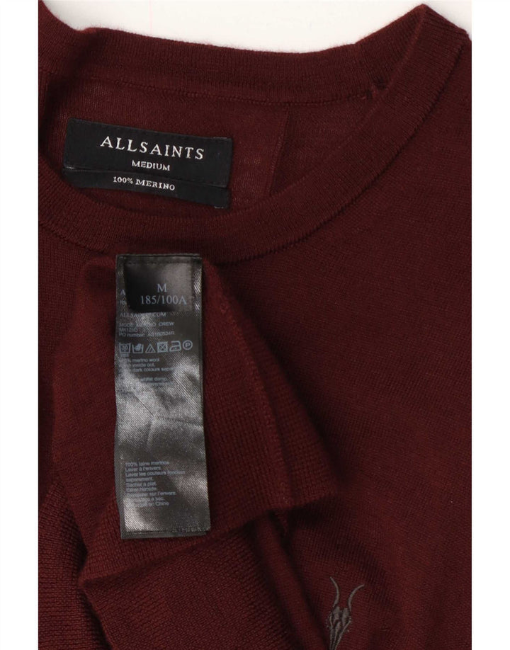 All Saints Herre Crew Neck sweater Medium Burgundy Merino Wool