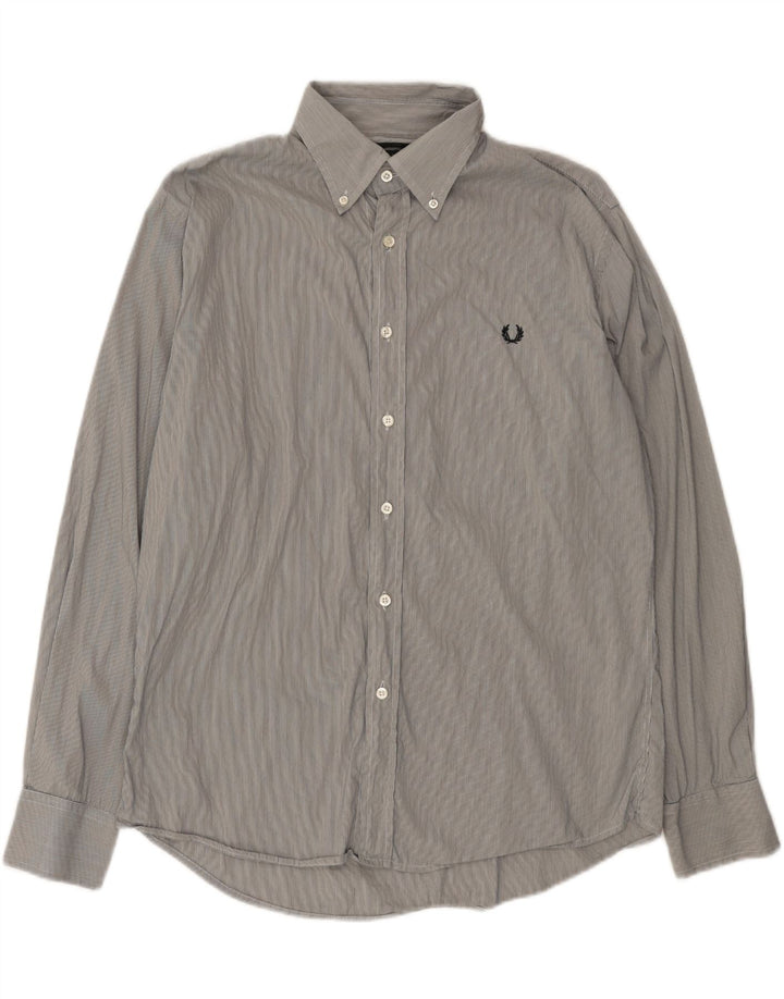 FRED PERRY Herre Slim Fit skjorte XL Grå nålestribet bomuld