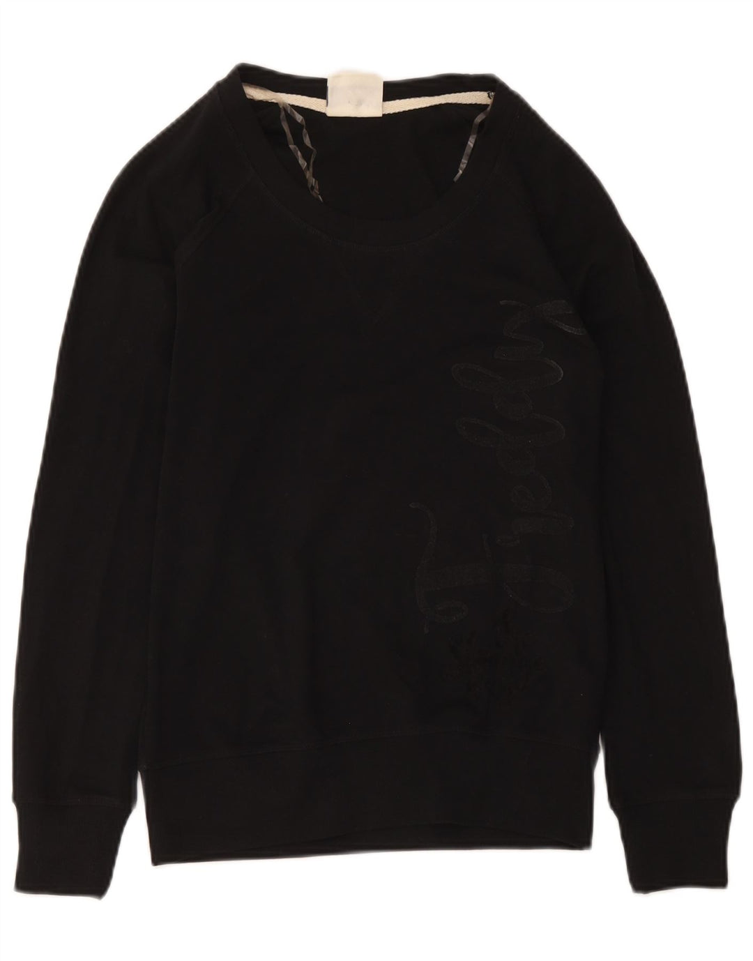 Freddy Dame Grafisk Sweatshirt Jumper UK 12 Medium Sort Bomuld