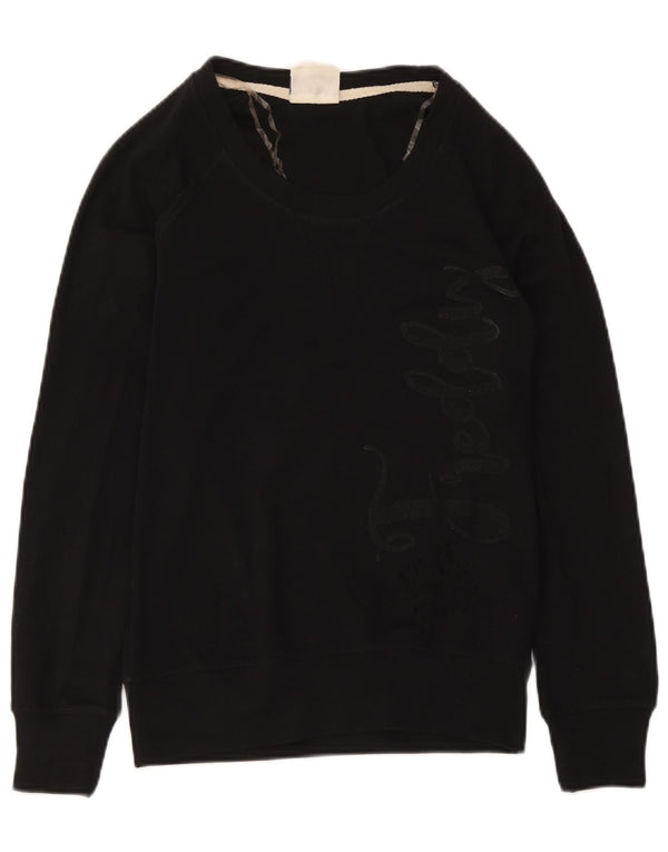 Freddy Dame Grafisk Sweatshirt Jumper UK 12 Medium Sort Bomuld