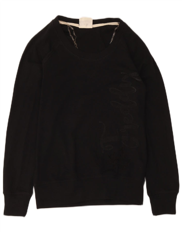 Freddy Dame Grafisk Sweatshirt Jumper UK 12 Medium Sort Bomuld