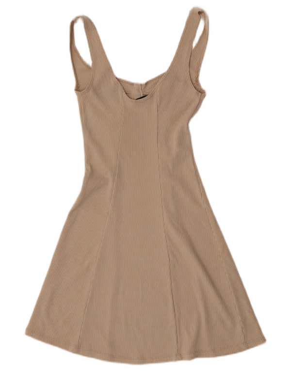 Zara Dame Ærmeløs A-Line Kjole UK 8 Small Beige