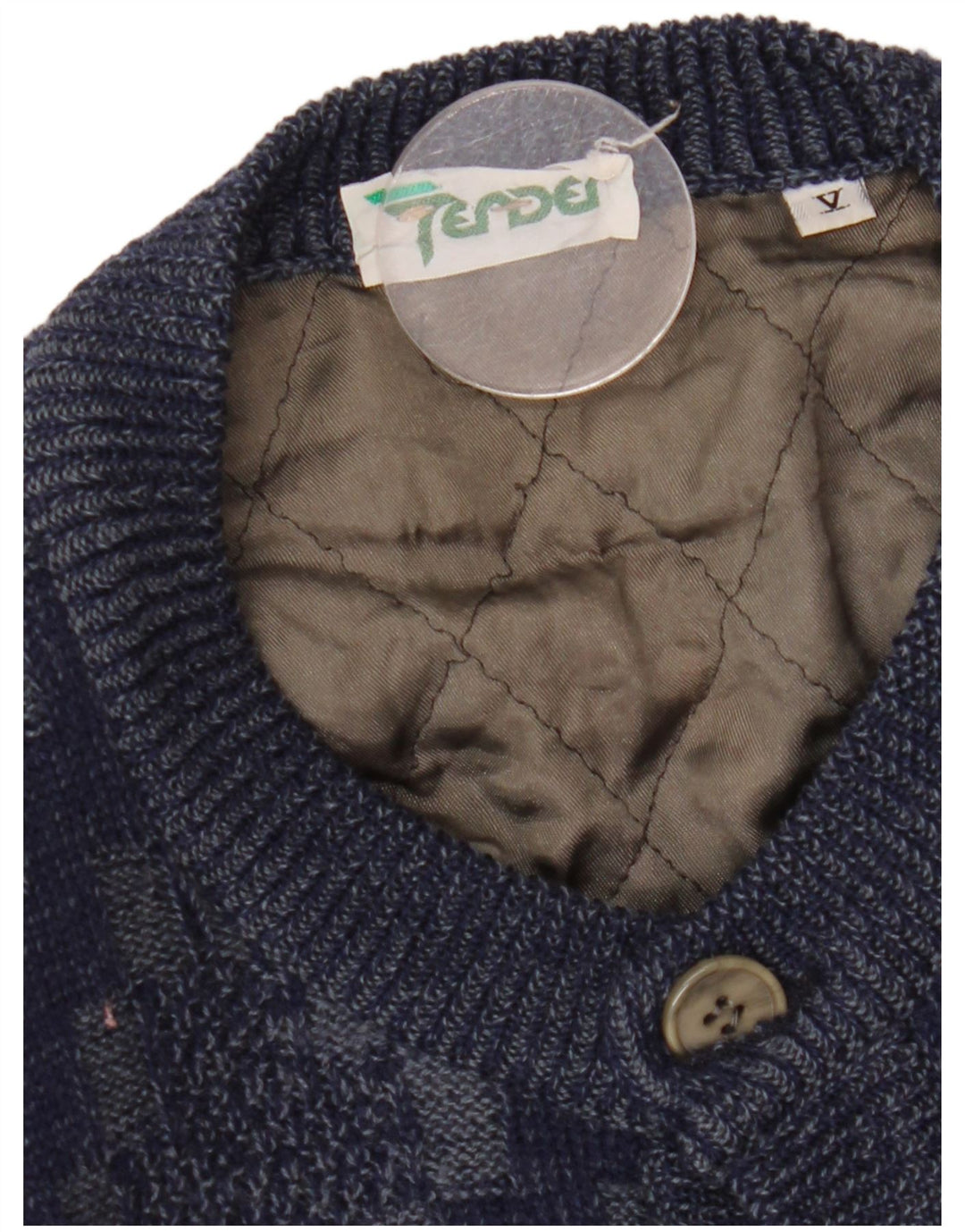 VINTAGE Herre cardigan sweater Stor marineblå geometrisk viskose