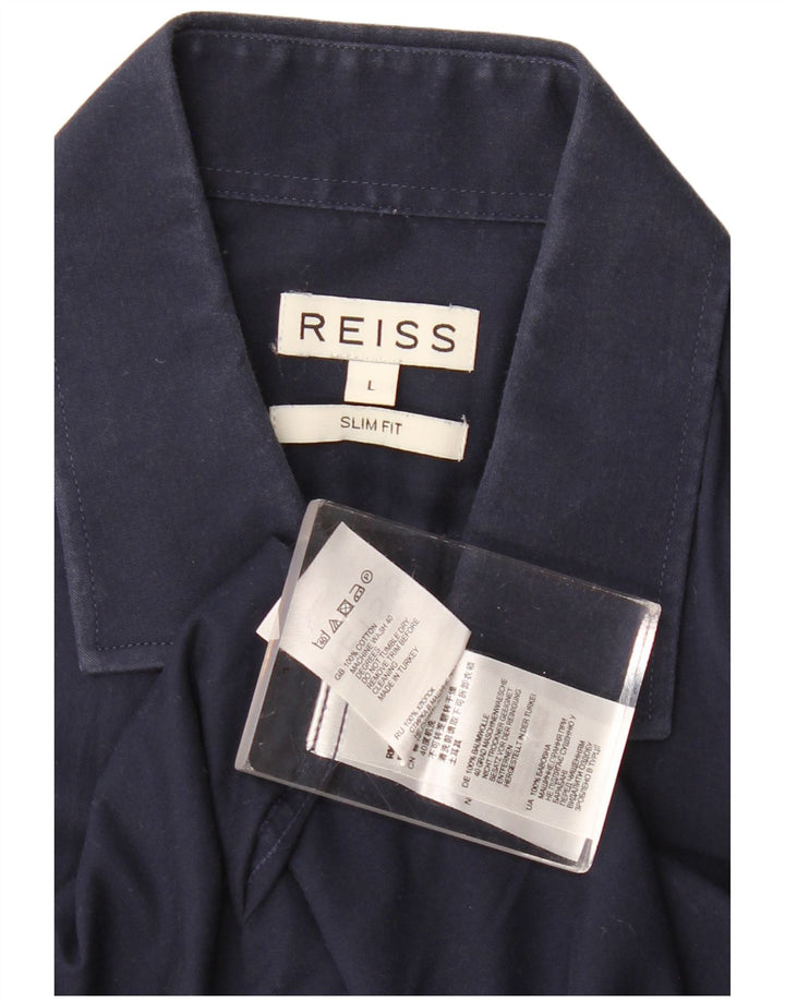 REISS Slim Fit skjorte til mænd, stor marineblå bomuld