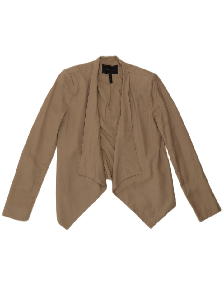 BCBGMAXAZRIA Dame Asymetric Open Blazer Jacket UK 6 XS Beige Rayon