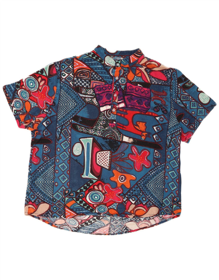 Vintage Kortærmet Herre Pullover Shirt Stor Flerfarvet Geometrisk