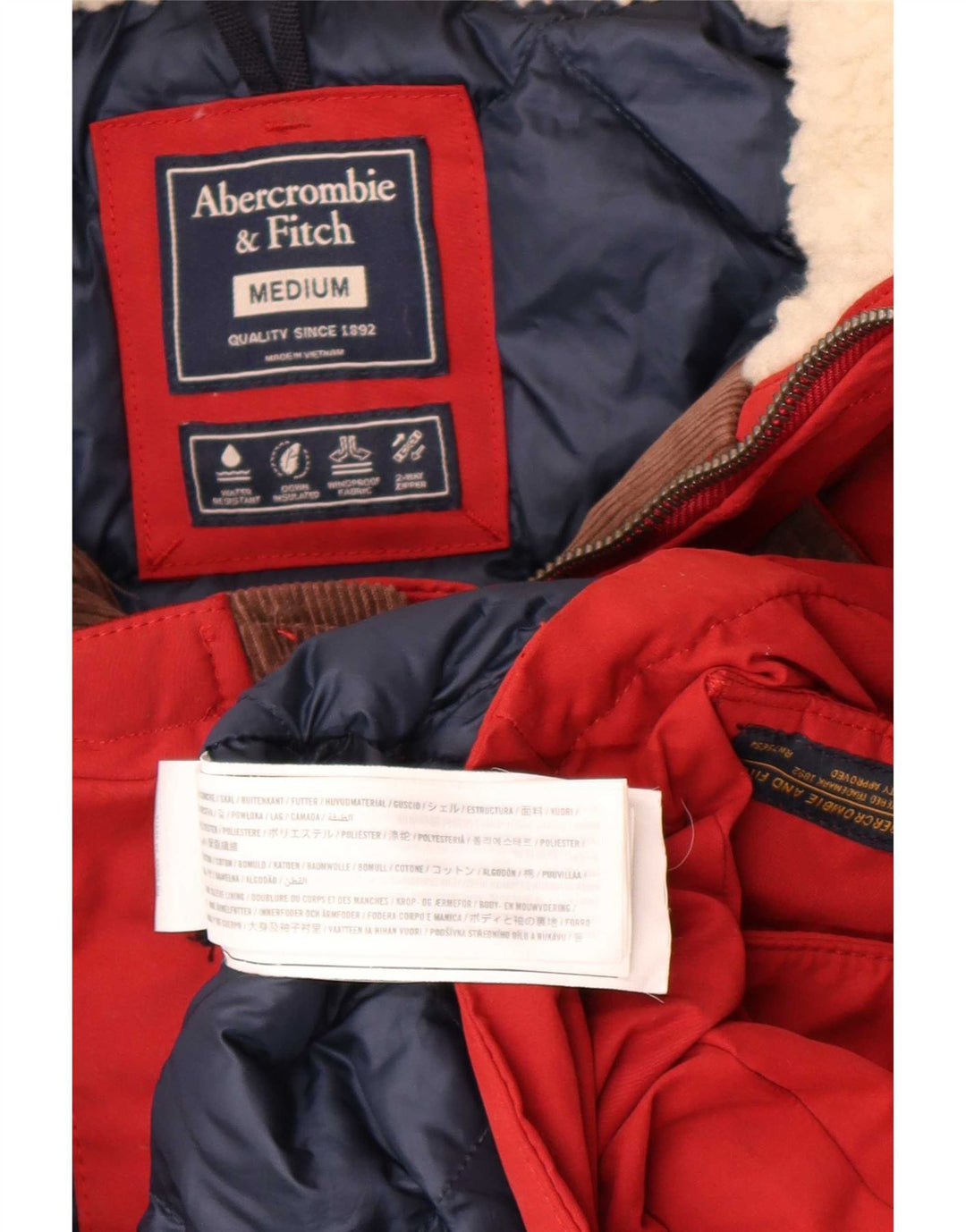 Abercrombie & Fitch Herre hættepolstret frakke UK 38 Medium Rød Polyester