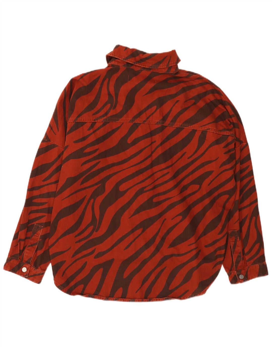 Zara Dame Oversized Denim Shirt UK 14 Medium Red Animal Print