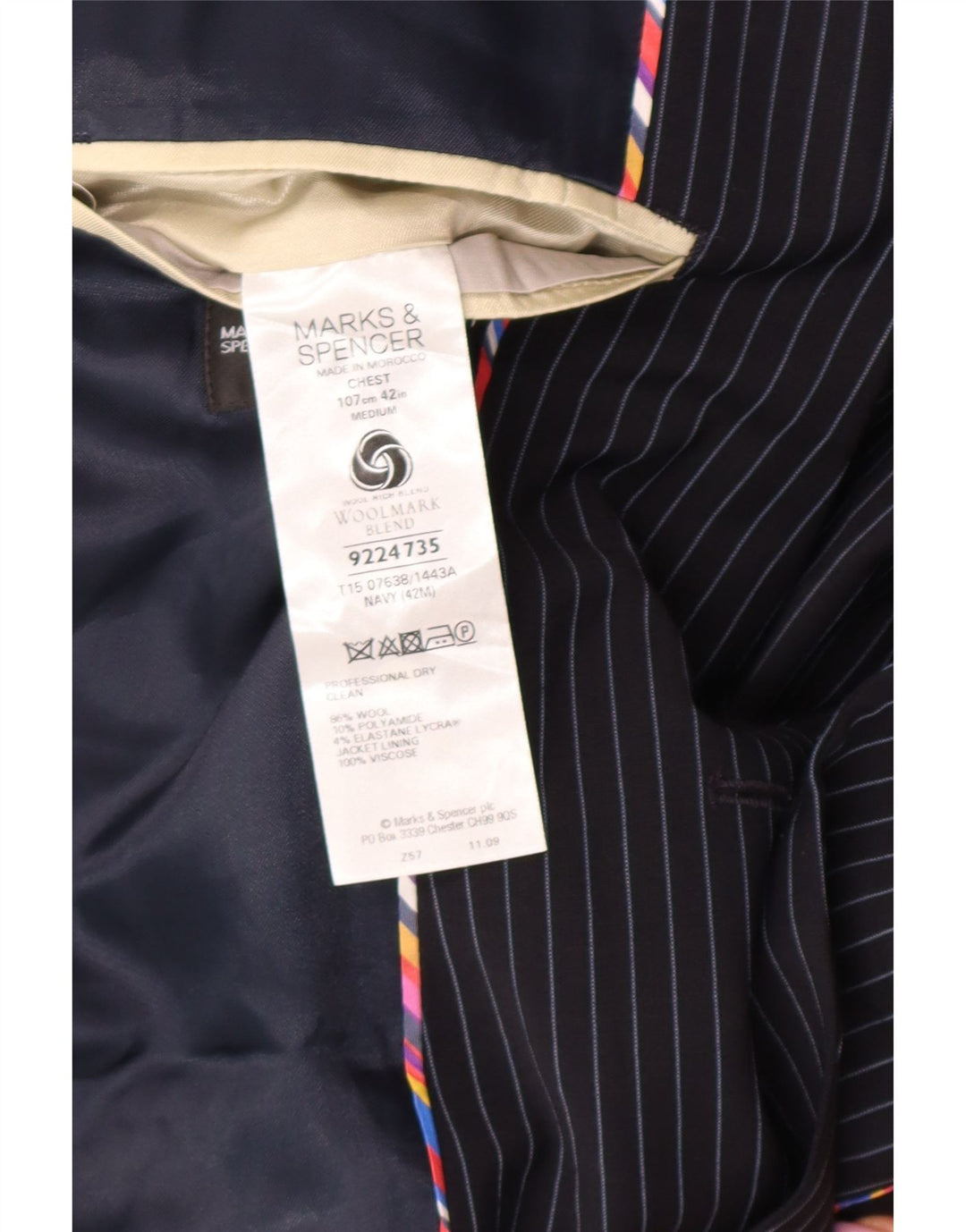 MARKS & SPENCER Mens Blazer Jacket UK 38 Medium Navy Blue Pinstripe