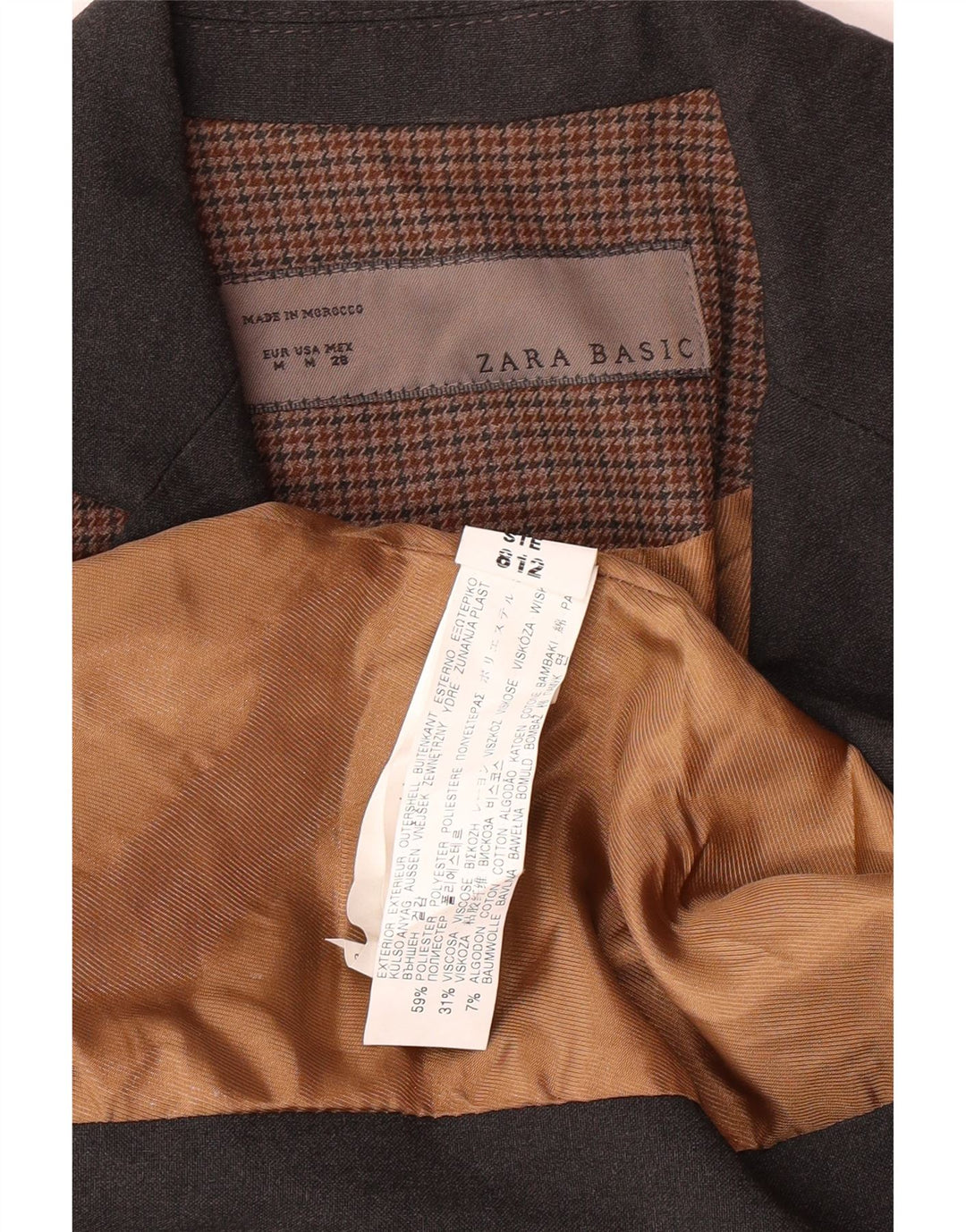 Zara Dame Basic Blazer Jacket UK 12 Medium Brown Houndstooth Classic