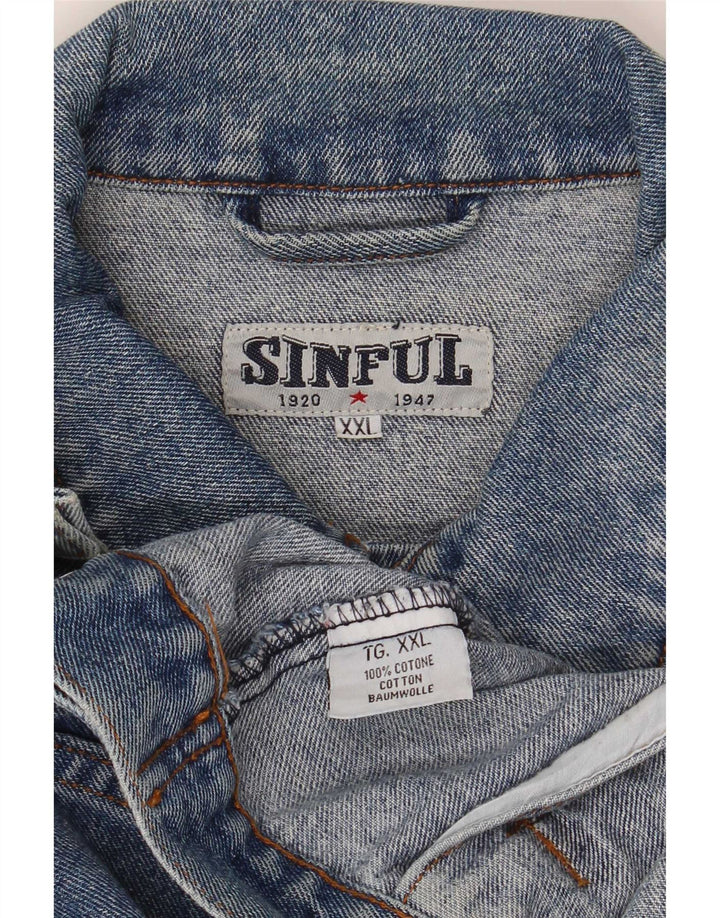 Sinful Mens Denim Jacket UK 44 2XL Blå Bomuld