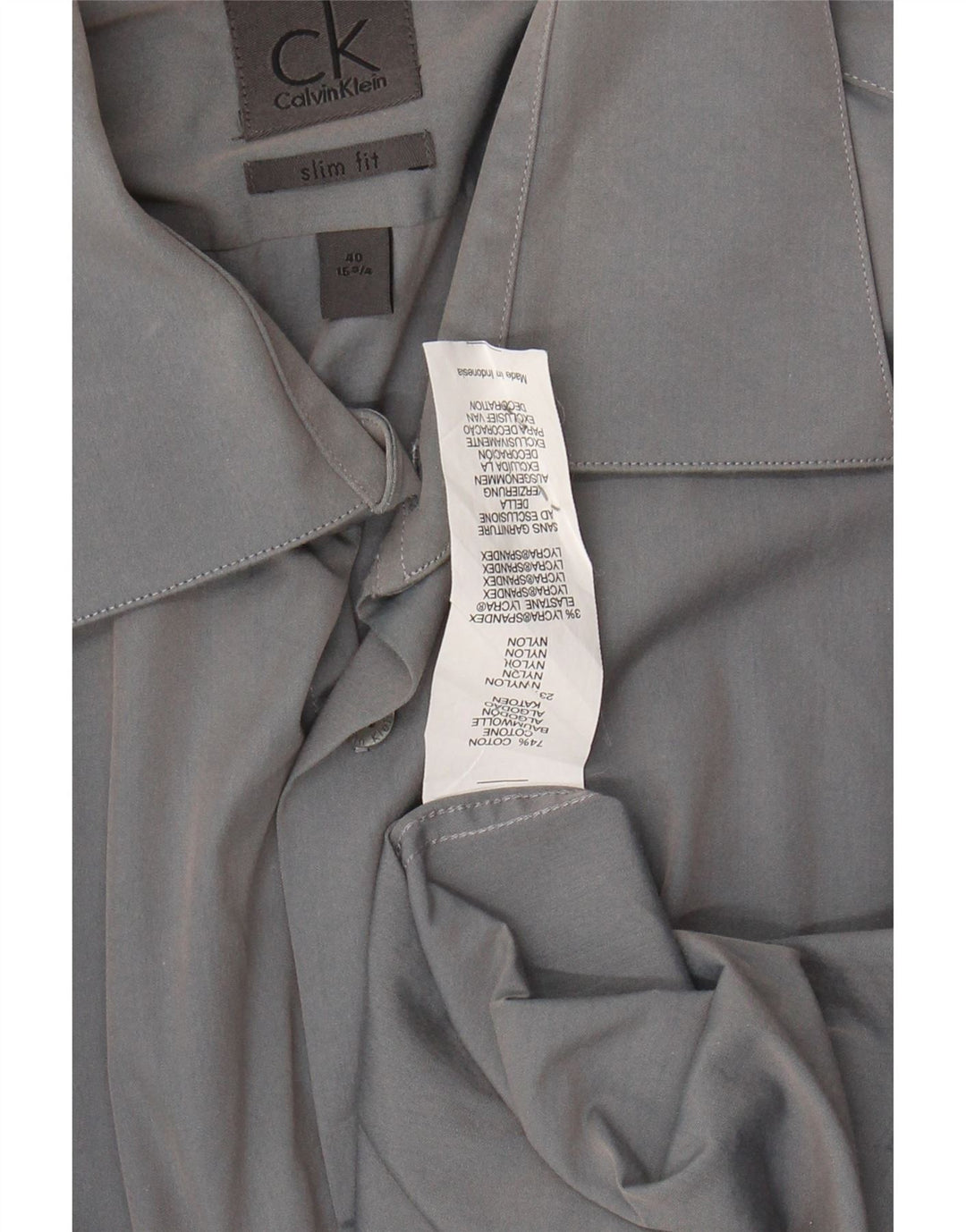 CALVIN KLEIN Herre Slim Fit skjorte str. 40 15 3/4 Medium Grey Bomuld