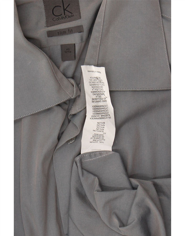 CALVIN KLEIN Herre Slim Fit skjorte str. 40 15 3/4 Medium Grey Bomuld