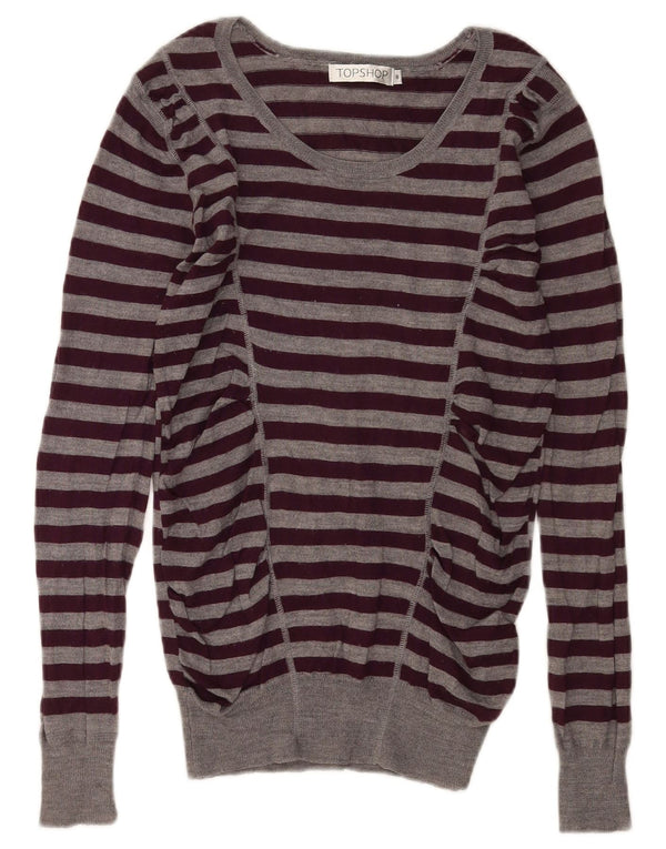 Topshop Dame Boat Neck Jumper Sweater UK 8 Small Gråstribet Merinould
