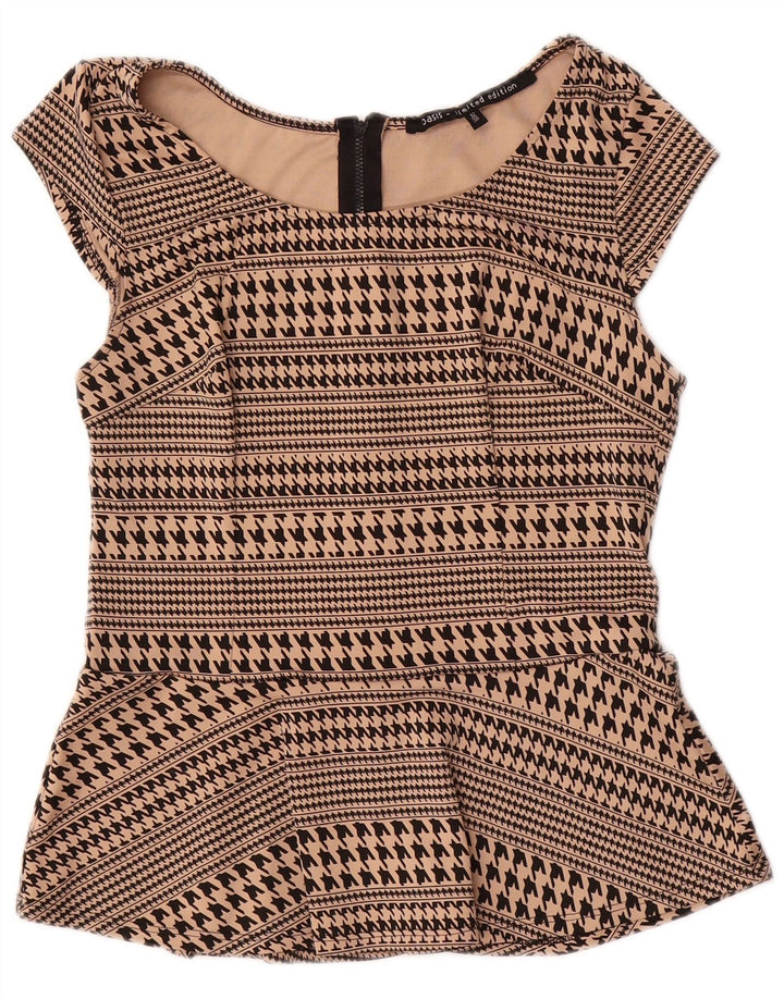Oasis Damebluse Top UK 12 Medium Beige Houndstooth
