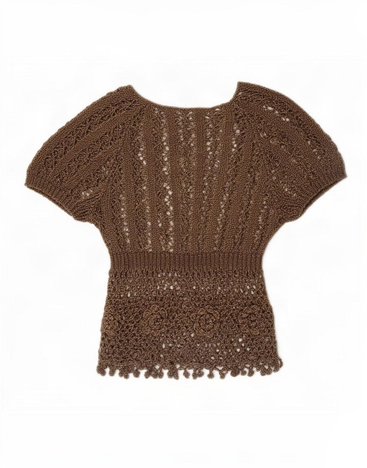 Zara Womens Crop Crochet See Through Top UK 12 Medium Khaki