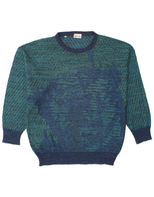 FIUME Herre rund hals sweater IT 52 Stor blå stribet akryl