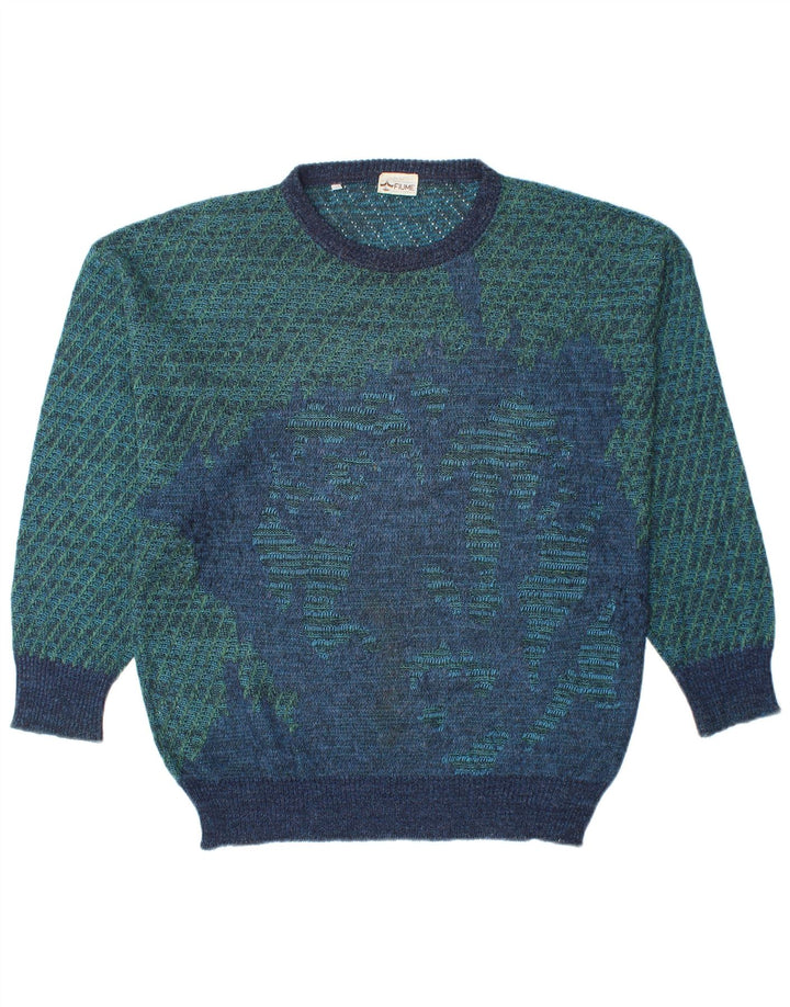 FIUME Herre rund hals sweater IT 52 Stor blå stribet akryl