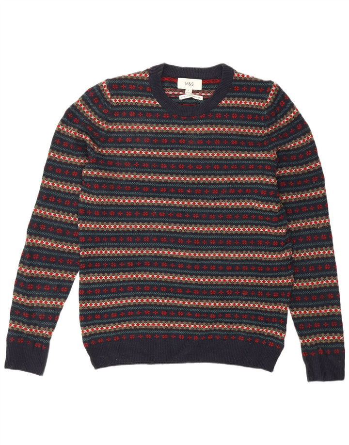 Marks & Spencer Herre sweater med rund hals, lille marineblå Fair Isle
