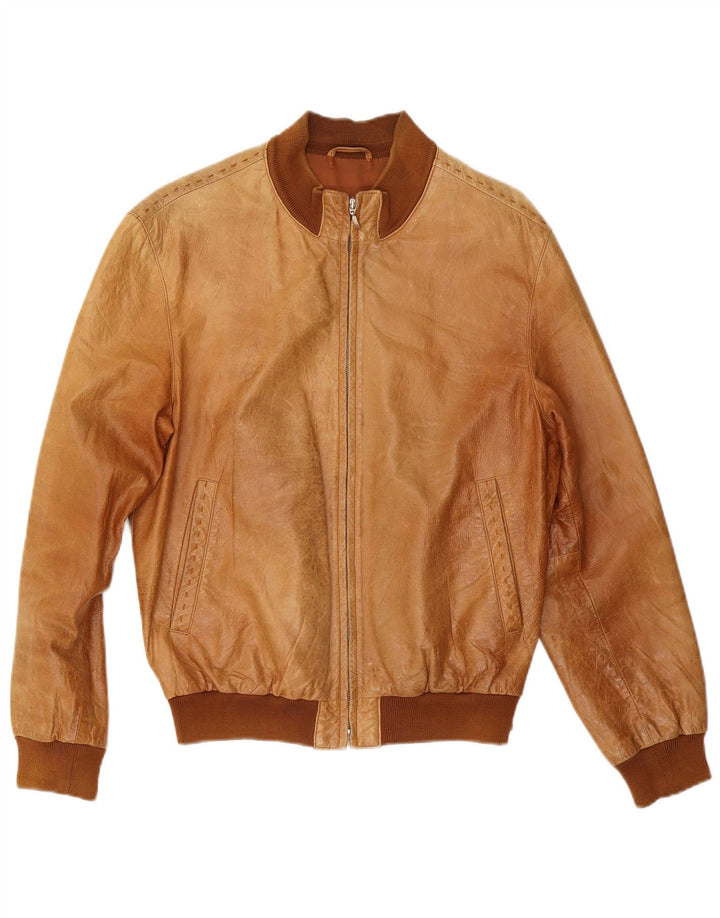 MABRUN Mens Leather Jacket IT 50 Large Brown Leather