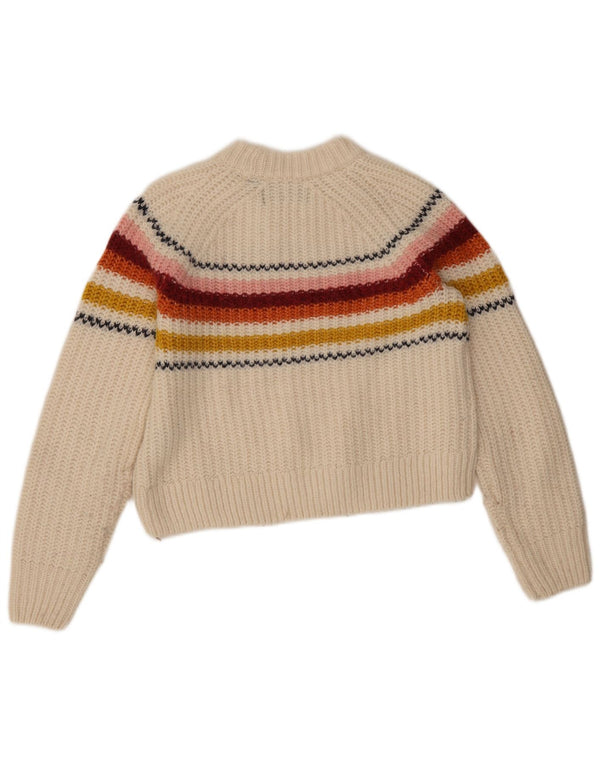 Superdry Womens Crop Jumper Sweater UK 8 Lille hvid stribet