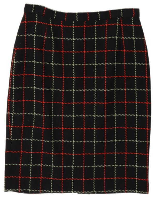 Laura Biagiotti Womens Pencil Skirt IT 46 Large W32 Black Check Wool