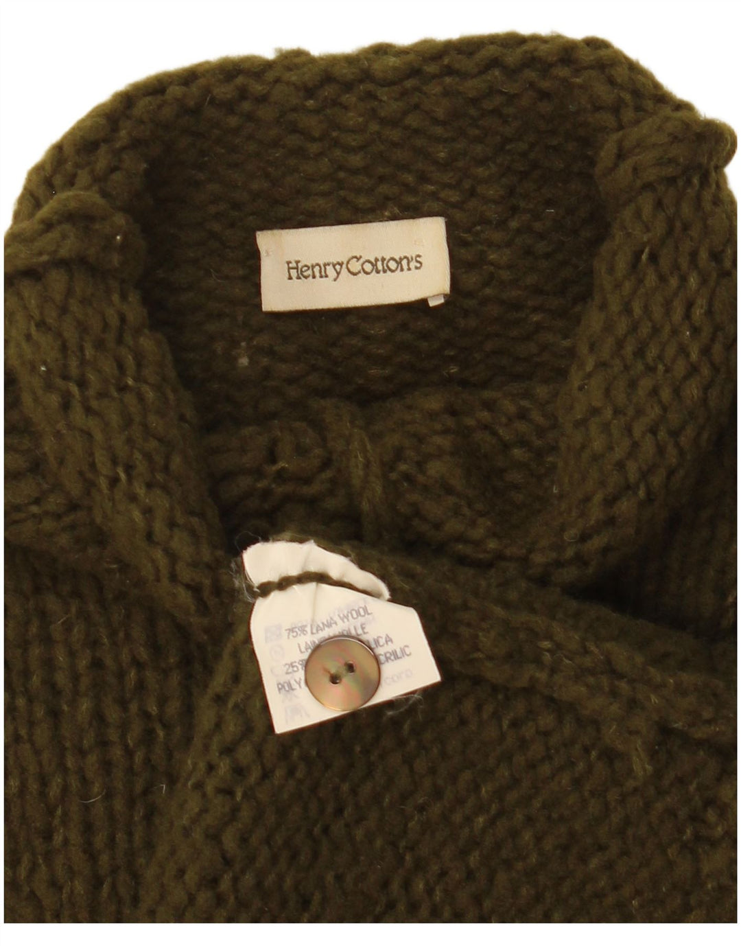 Henry Cottons Dame Button Neck Jumper Sweater IT 46 Stor Khaki Wool