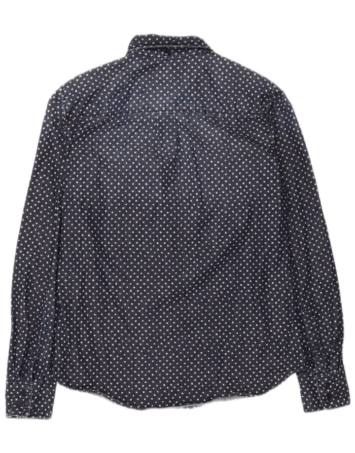 J. Crew kvinders abstrakt mønster oversized denim skjorte US 2 XS marineblå